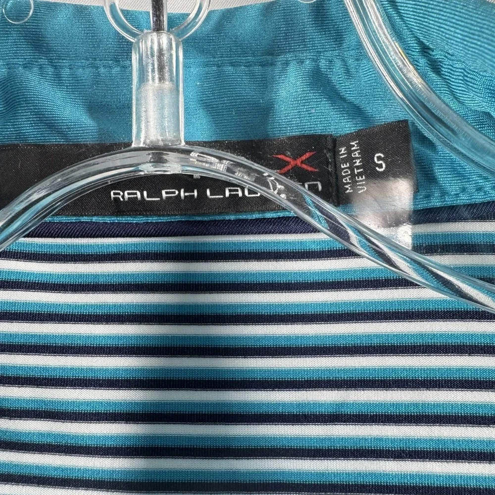 Ralph Lauren Polo Shirt Mens Small Blue White Striped‎ Stretch Golf Performance